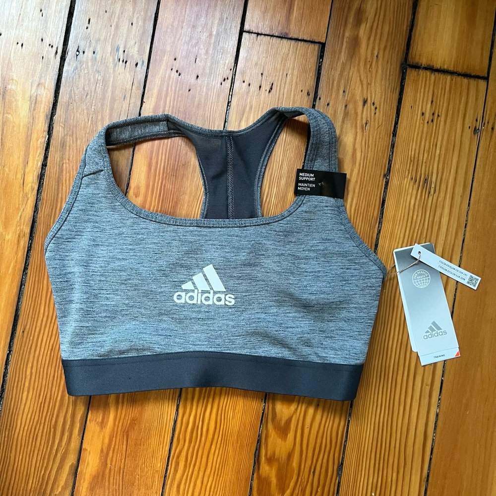 NWT Adidas Powerreact Medium Support Gray Sports Bra